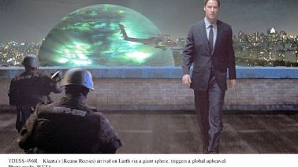 Klaatu's (Keanu Reeves) mission on Earth is tied to the spheres that have also arrived on the planet in "The Day the Earth Stood Still."