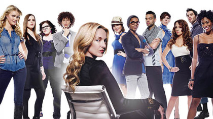 Anne Slowey with contestants on The CW's "Stylista"