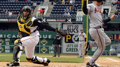 Ronny Paulino misses Atlanta's Kelly Johnson with a swipe-tag in this 2008 game at PNC Park.