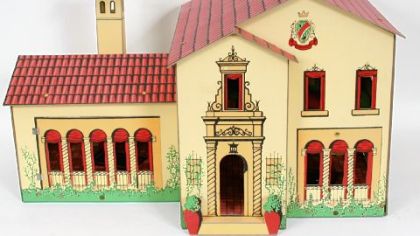 This seven-room Spanish mansion, made by Tootsietoy around 1930, is in near mint condition and comes with original box and instructions. It is estimated to sell for between $2,000 and $3,000.