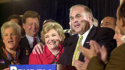Lt. Gov.-elect Catherine Baker Knoll, of McKees Rocks gets a hug from Gov. Elect Ed Rendell during their victory celebration on election night 2002 at that Grand Ballroom of the Radisson Plaza-Warwick Hotel Center City in Philadelphia.