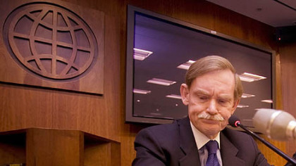 BEIJING, China -- World Bank President Robert B. Zoellick is shown during a press conference, Dec. 15.  He warned that 2009 will be a "very difficult" year for China and the world, but said Chinese leaders' efforts to strengthen the country's own economy will aid global stability.